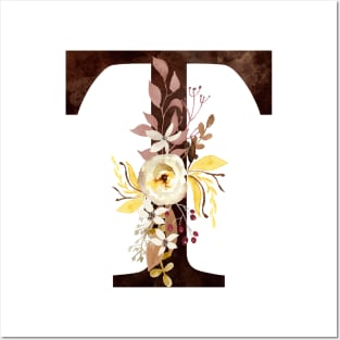 Floral Monogram T Lovely Autumn Foliage Posters and Art